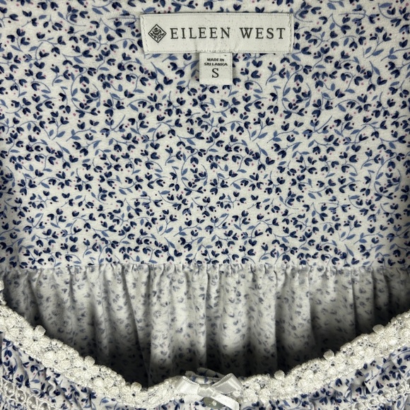 NWOT Eileen West Long Sleeve Cotton Nightgown Blue Floral Lace New without Tags - Picture 4 of 6